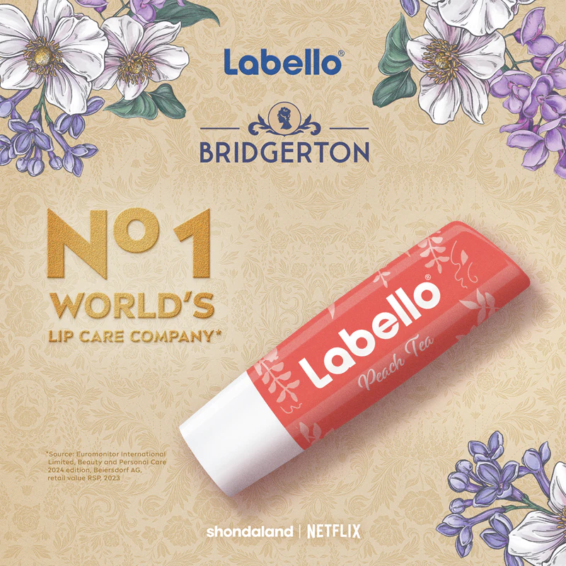 Bálsamo labial hidratante com cor de pêssego Labello Bridgerton