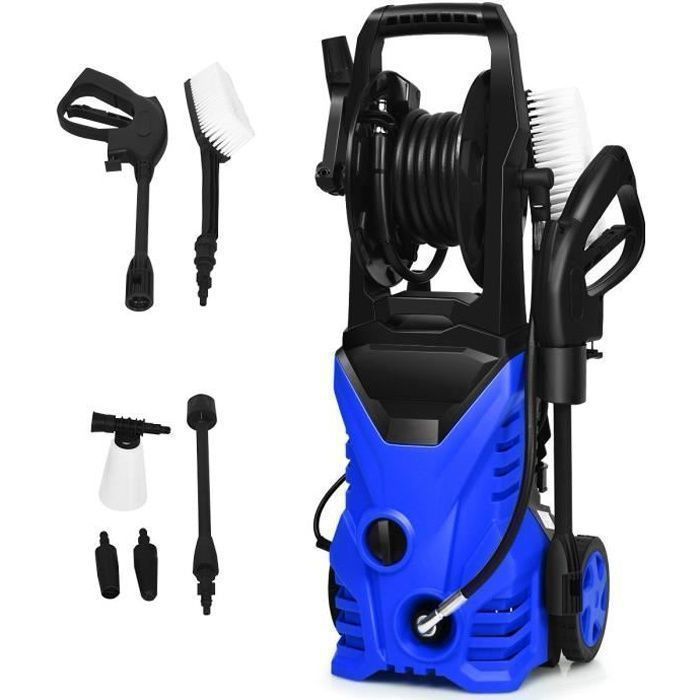 Hidrolimpiadora de alta presión COSTWAY de 140 bares con manguera flexible de 5 m, 300 l/h, boquilla Lotus, boquilla de alta presión y depósito de jabón azul.
