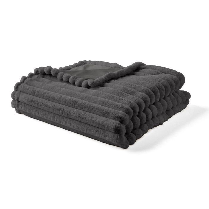 Arezzo - manta - 200x140 cm - en piel sintética acanalada y terciopelo - Gris oscuro