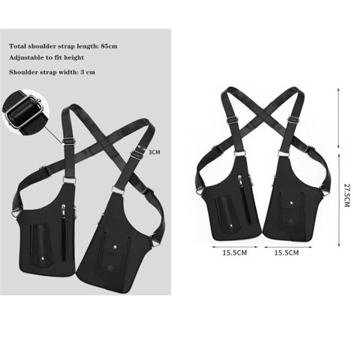 Bolso bandolera ajustable para hombre y mujer, con sistema antirrobo y correa ajustable oculta. (Negro)