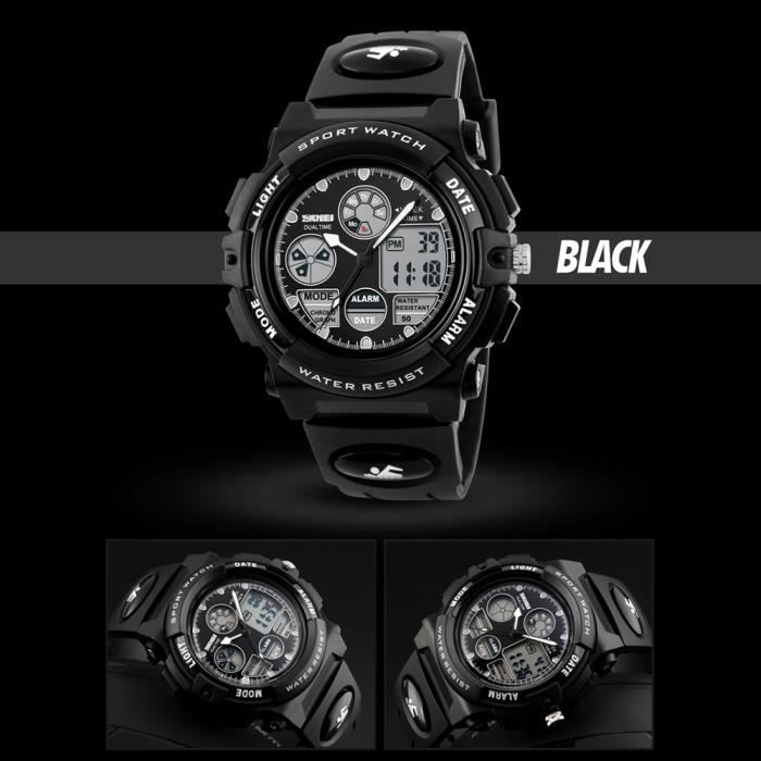Orologio per bambini e bambine, marca sportiva impermeabile, con cinturino digitale - Nero