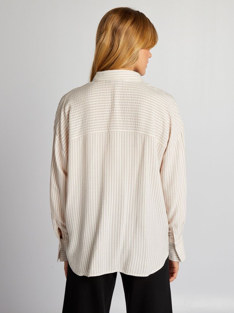 Oversized gestreept shirt - BEIGE