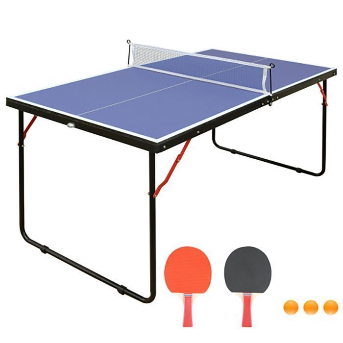 Table de tennis de table pliable 137.2cm/4.5FT, table de ping pong portable avec filet, 2 palettes de tennis de table et 3 boules