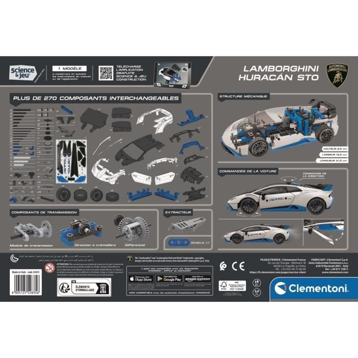 CLEMENTONI - Lamborghini Huracàn STO à construire - Roues orientables - Manuel illustré et application pour visualisation 3D - Fabri