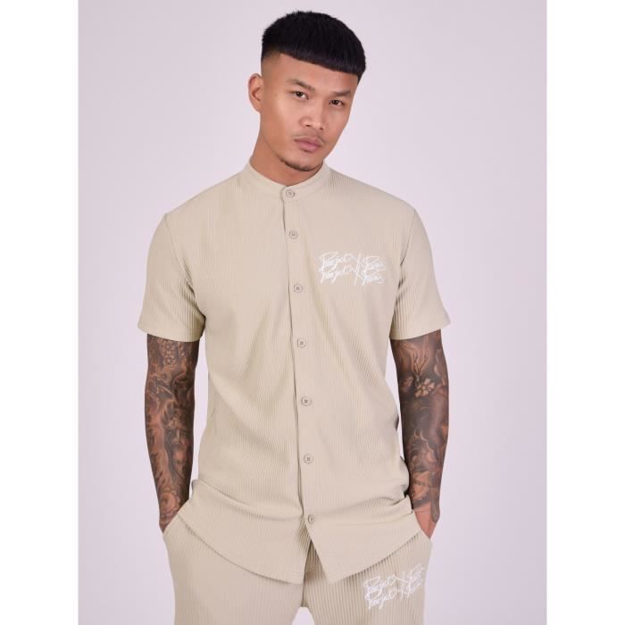 Hemd mit Stehkragen – PROJECT X PARIS – Khaki – Kurzarm – 100 % Polyester – Maschinenwaschbar