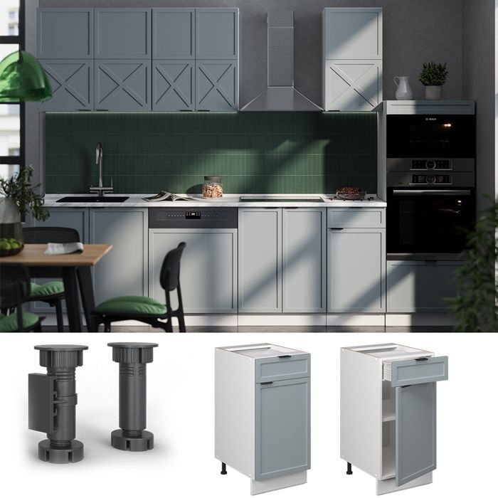 Meuble cuisine Fame-Line 40cm sans PT Bleu clair-gris Blanc Vicco 50594