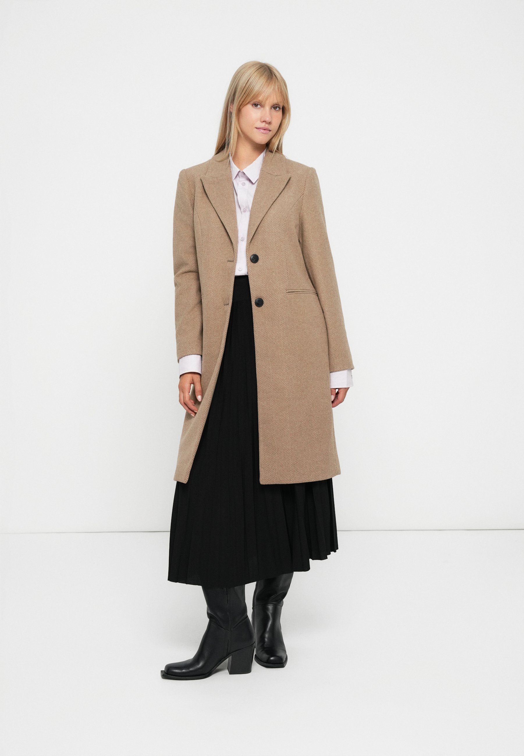 Vero Moda VMBLAZA HERRINGBONE LONG BOO - Cappotto classico - beige