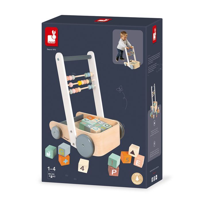 ABC Sweet Cocoon Walker - JANOD - Madera - 20 cubos de números y letras - Ábaco