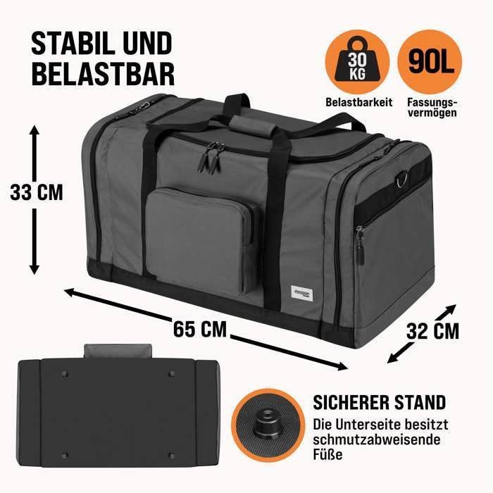 Sac de voyage MONZANA® Sac de Sport Noir 90L Fitness Football Transport Bandoulière amovible Réglable Weekender Duffelbag