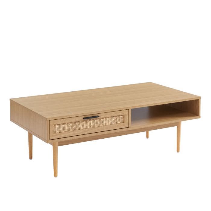 Table basse AMANA effet chêne et cannage rotin 115cm - Bois