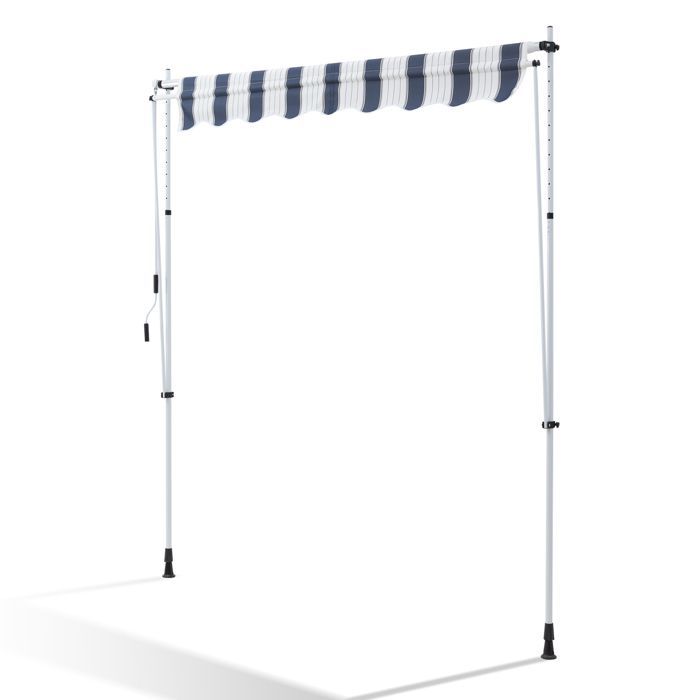 Toldo manual de 300 x 150 cm - No requiere perforación - Ajustable con manivela - Azul y blanco