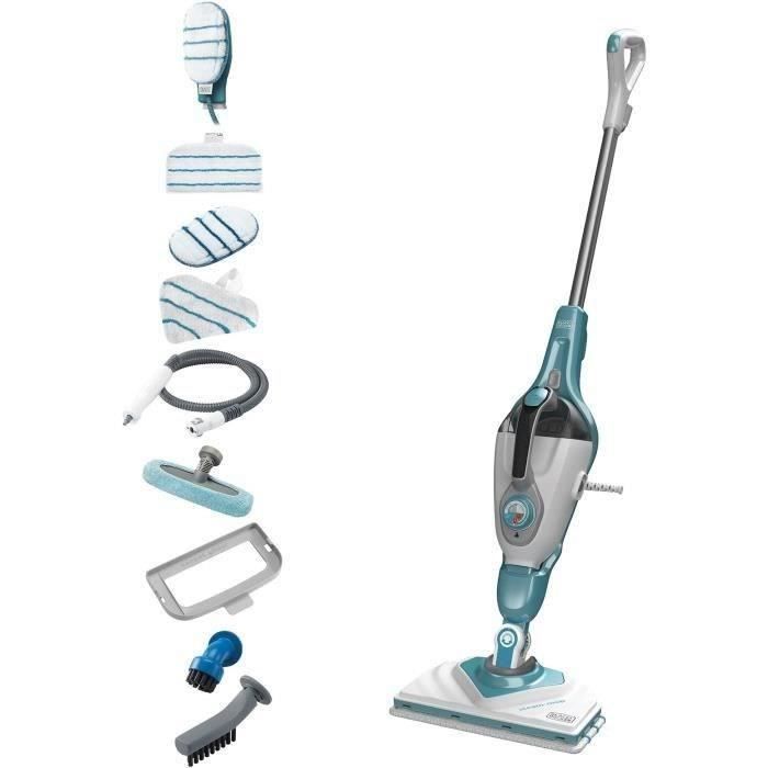BLACK & DECKER - - Balai vapeur filaire - 11 en 1 - 1600 W - réservoir 500ml (dure 20min) - SteamMitt - blanc/turquoise - BHSM166DSM