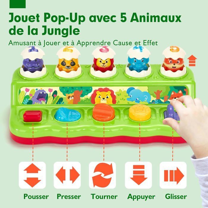 Giocattolo per neonati di 1 anno, gioco Montessori a comparsa con animali, musica e luci, giochi per bambini di 1, 2 e 3 anni, regalo per bambina o bambino