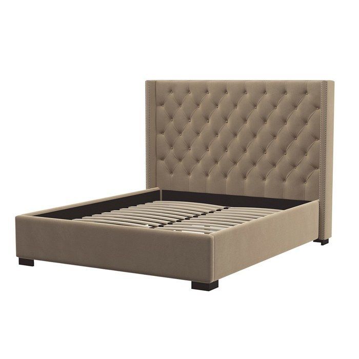 Cama de 180 x 200 cm con cabecero tapizado - Tela - Beige - MASSIMO II