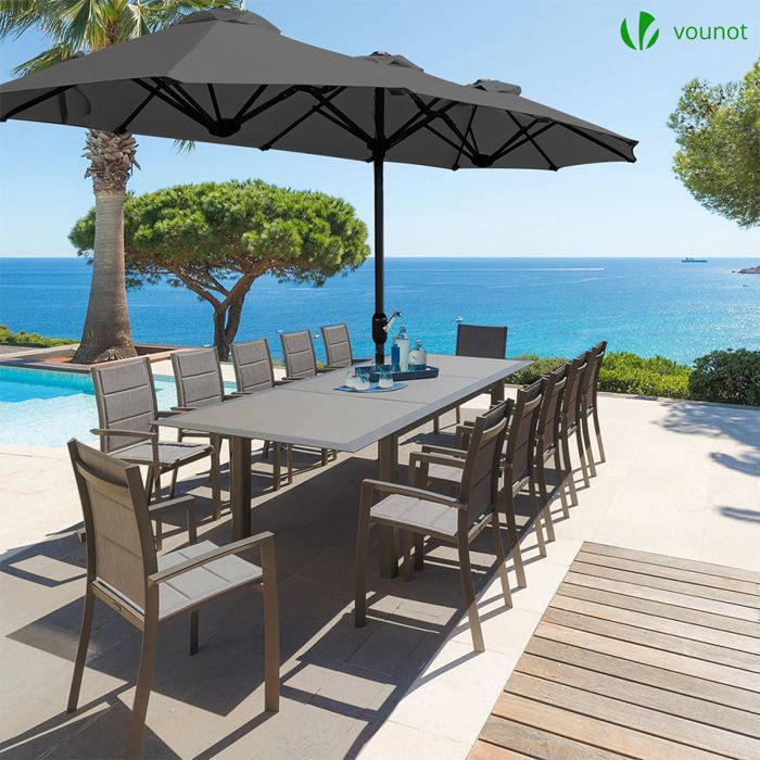 VOUNET® Ombrellone da giardino doppio in alluminio 300x150 cm grigio - Protezione UV 30+