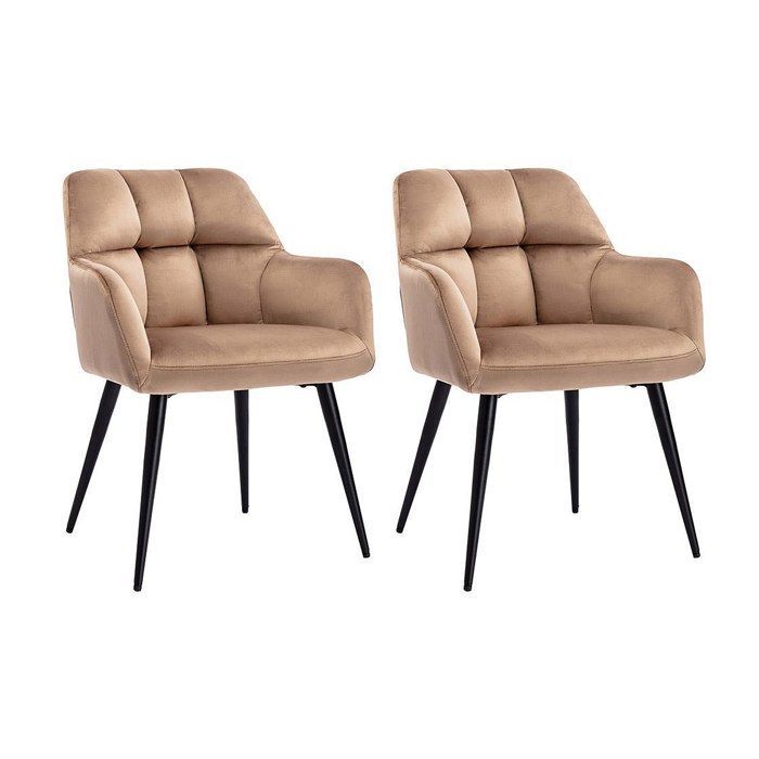 2er-Set Stühle mit Armlehnen – Samt und Metall – Beige – PEGA