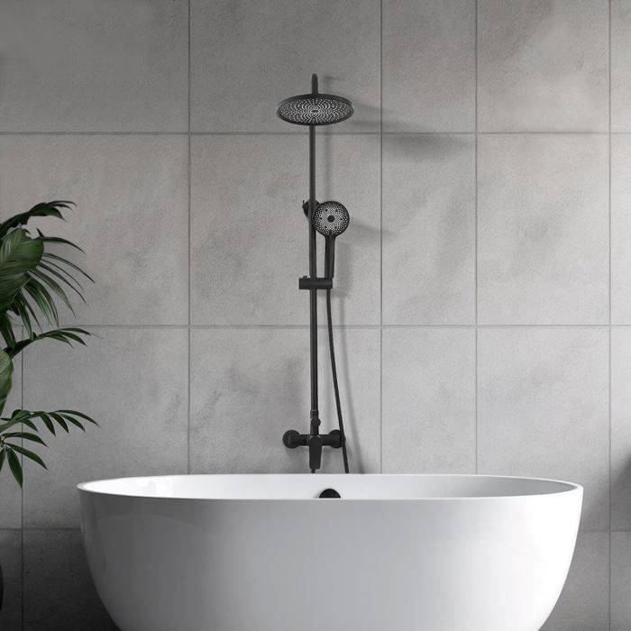 Columna de ducha - STANOW - Conjunto de ducha mecánico - Cabezal de ducha redondo de 23 cm - ABS mate - Mezclador mecánico