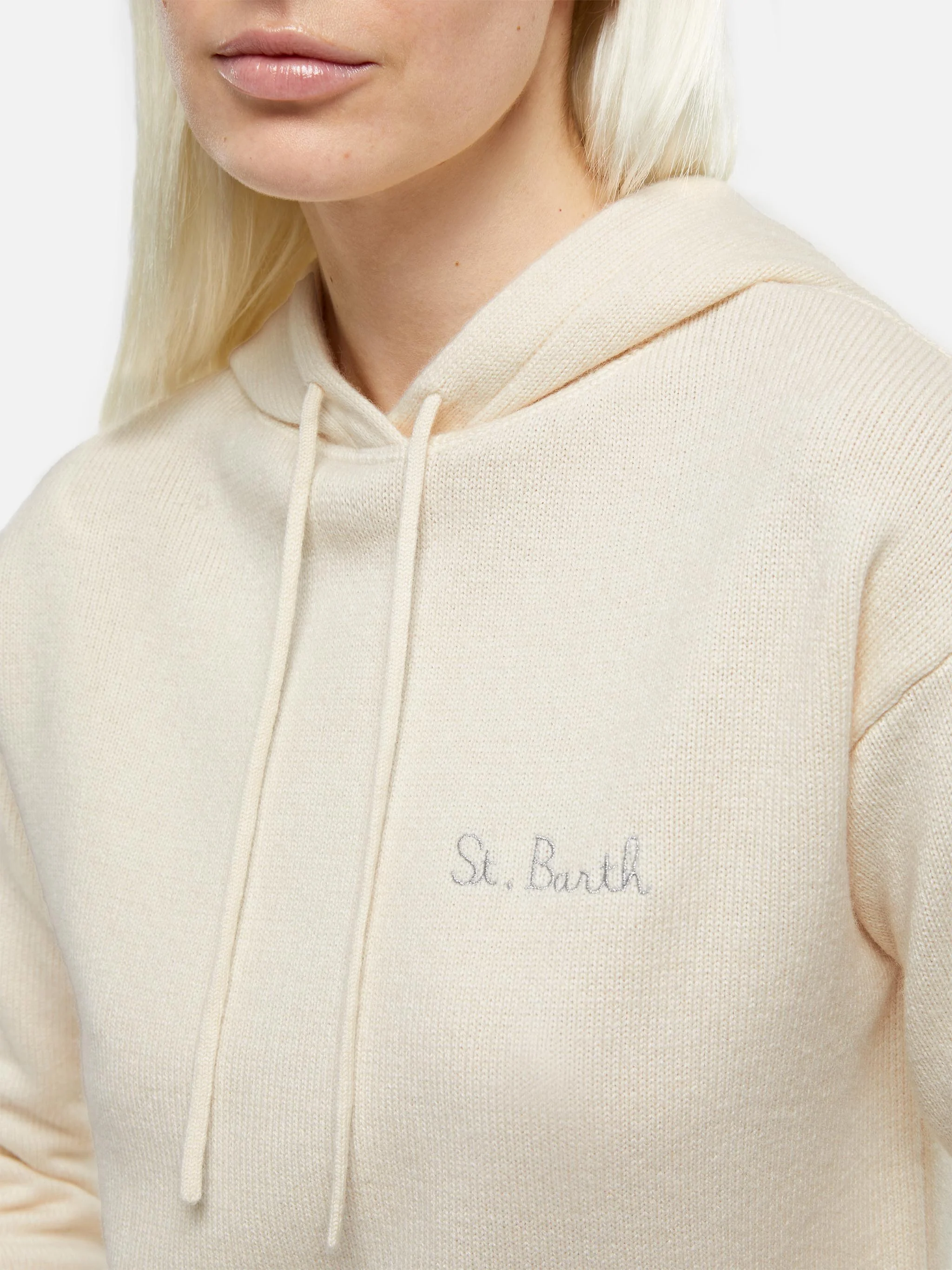 Damen-Strickhoodie in Off-White