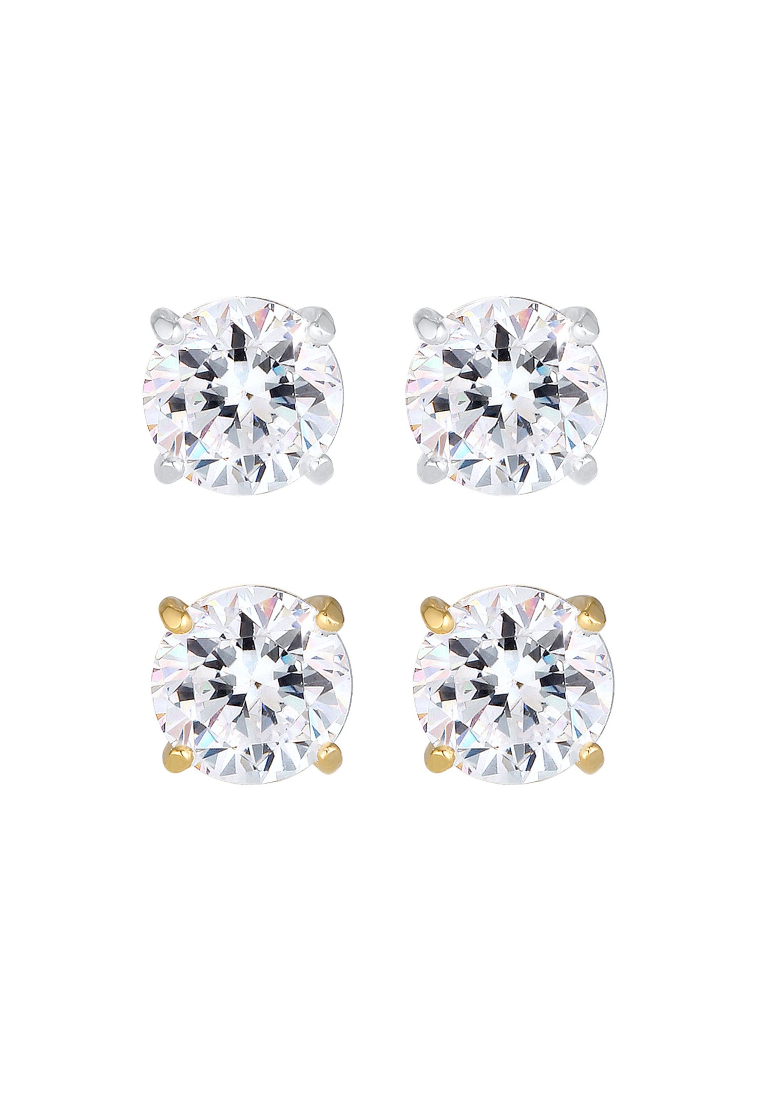 Elli Set avec des Cristaux Minimal Bi-Couleur Clous d'Oreille Femme - (925/1000) Argent Plaqué Or
