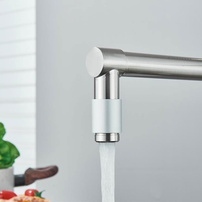 Robinet Cuisine avec 2 Jets Robinetterie à Ressort Mitigeur Cuisine Rotatif à 360°  Froid & Chaud Disponible Brossé