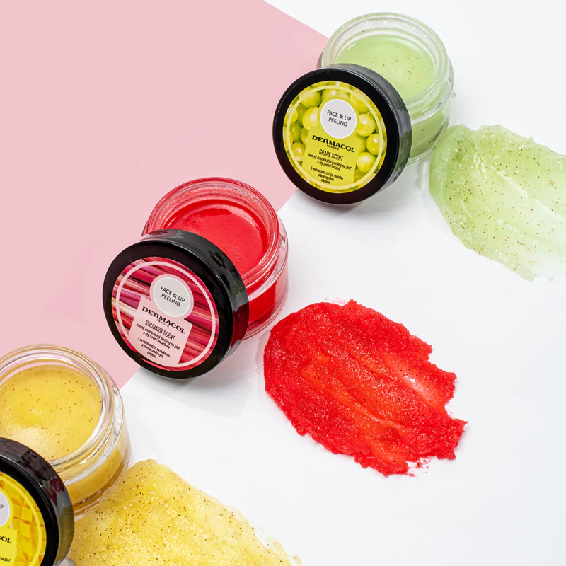 Dermacol Peeling Facial e Labial Uva: Esfoliante de limpeza profunda para lábios e bochechas.