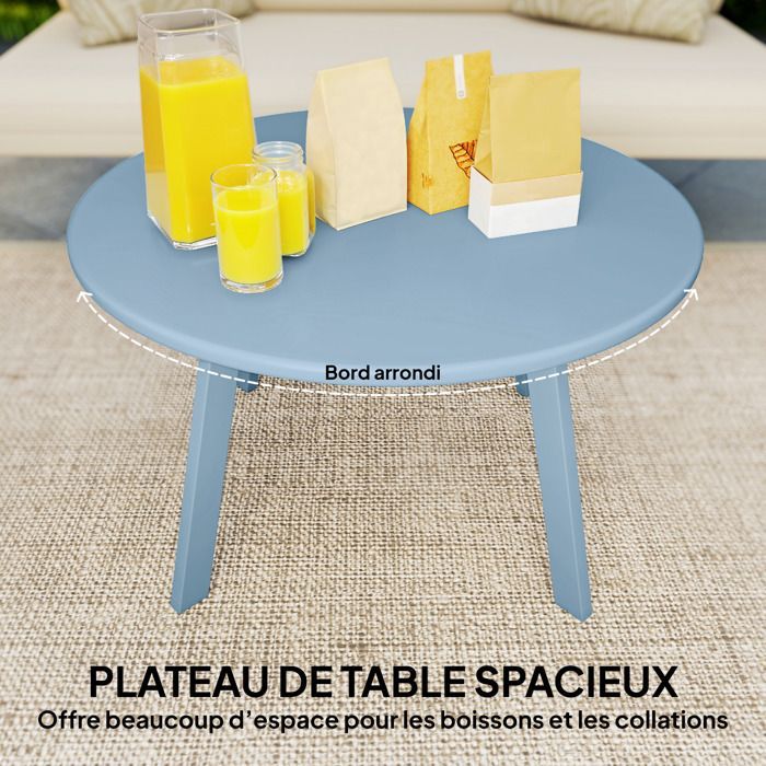 Petite table basse - Outsunny - ronde - avec patins antidérapants - cadre en métal - pour jardin, terrasse - Ø 70 x 42 cm - bleu