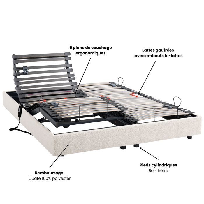 Elektrisch verstelbaar bed met 5 slaapstanden, 2 x 70 x 190 cm, Horizon White Foam - Ecru - 5 jaar garantie - Someo