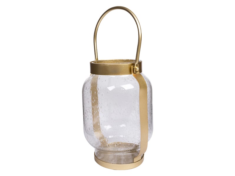 Lampion metalowy ze szkłem 19 cm złoty
