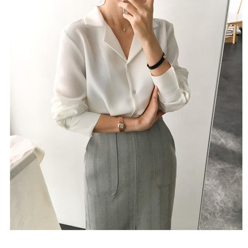 Top e camicette da donna, camicetta in chiffon bianco tinta unita, camicia da ufficio, Blusas Mujer 2020, camicie da donna a maniche lunghe, abbigliamento coreano