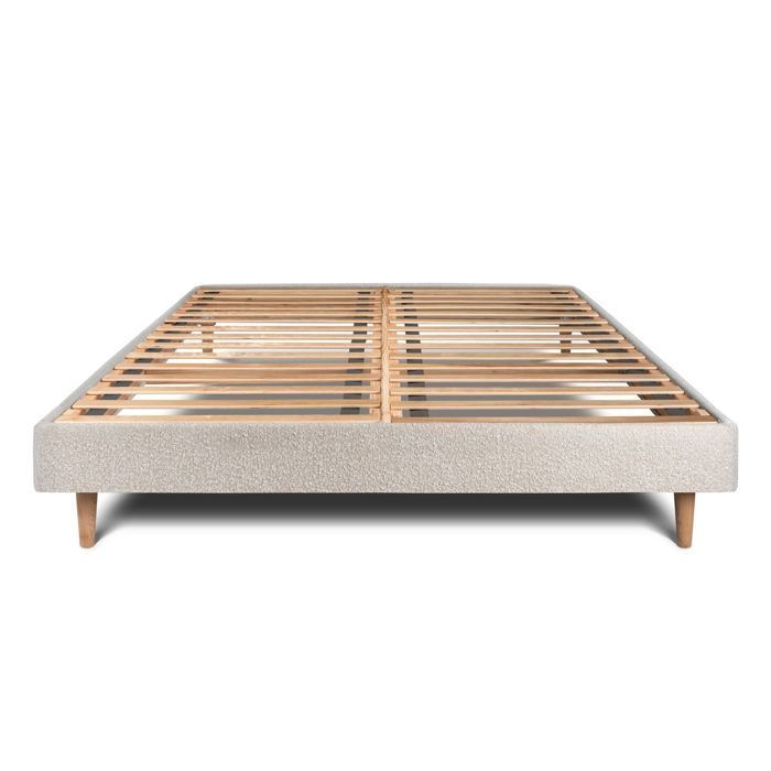 Sommier Kit Bouclette Beige 160x200 H29cm Sommeil de plomb - Sommier en bois massif avec Pieds bois cones 15 cm