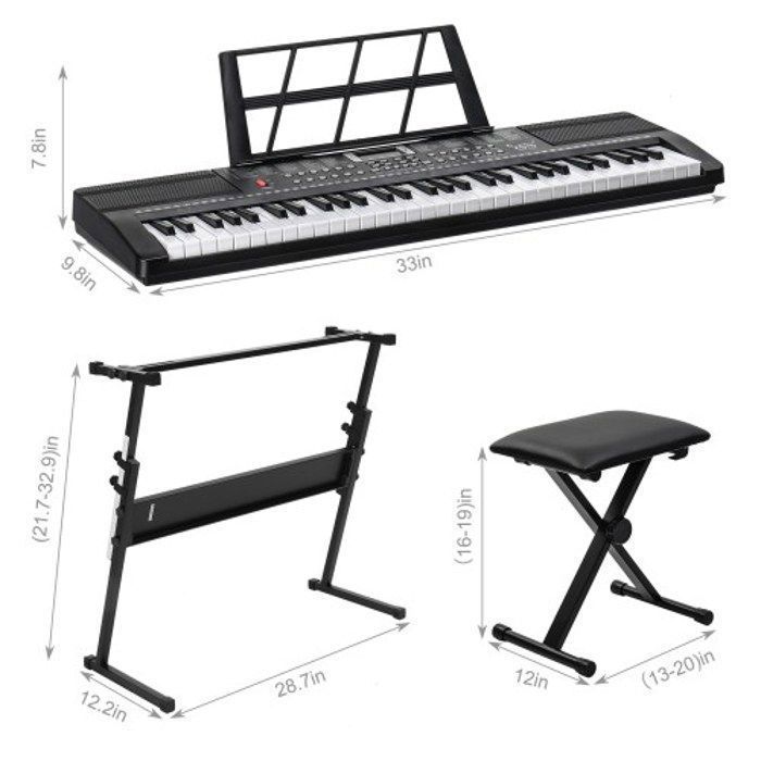 PIANO - ALIGHTUP - Teclado de 61 teclas con soporte en Z + banqueta, pantalla LED, 3 modos de enseñanza para principiantes