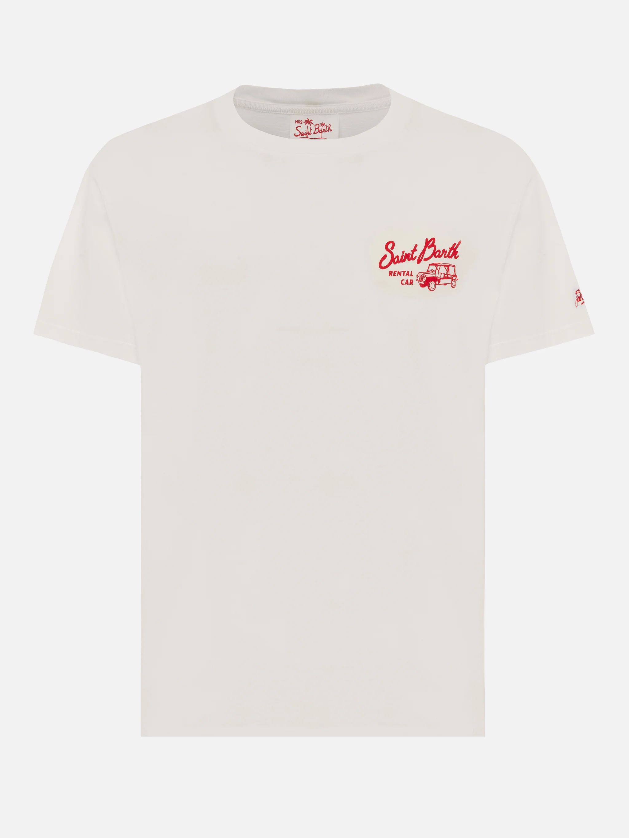 Herren-T-Shirt aus Bio-Baumwolle mit Saint Barth-Mietwagenaufdruck