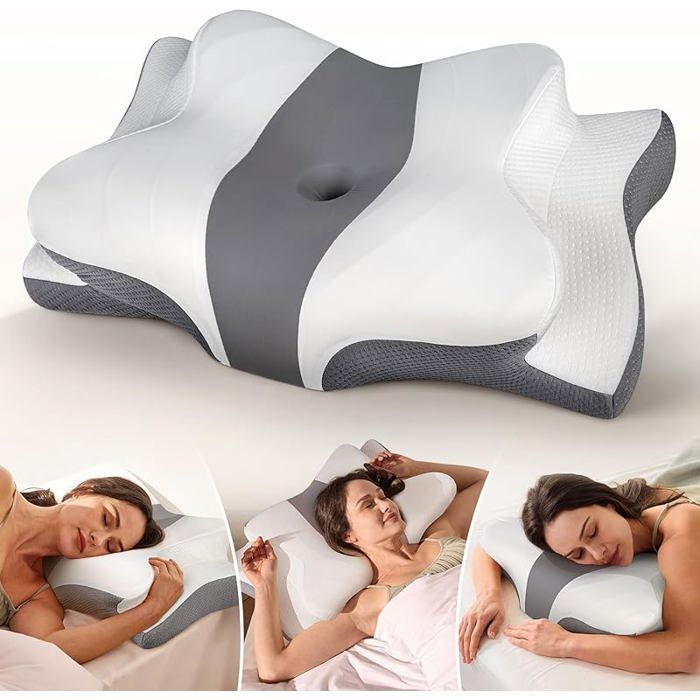 Almohada cervical ergonómica, almohada de espuma viscoelástica, almohada ortopédica, gris.