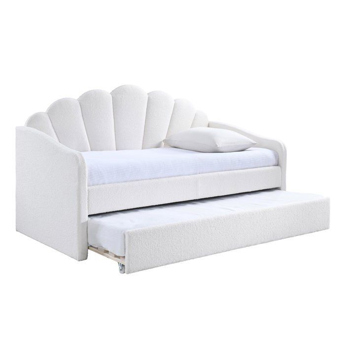 QUEEN - Lit gigogne en tissu bouclette blanc écru 90x190 cm