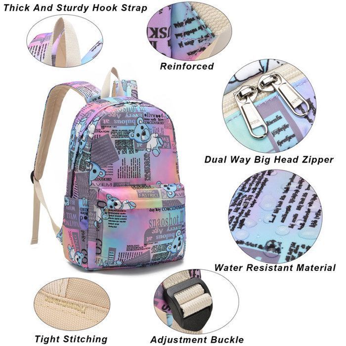 Set of 3 School Bags for Girls and Boys, Primary School Bag XJYDNCG Children's Backpack - 30x19x43cm - Blue
