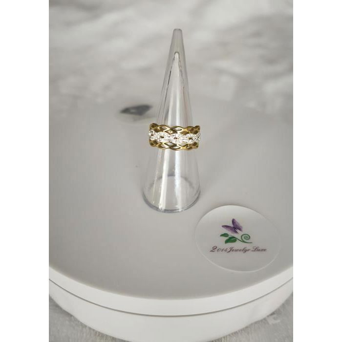 Anillo - Mujer - Banda - Plataforma - Calado - Cristal austriaco - Blanco - Chapado en oro amarillo 585/1000 - Tallas 52, 54, 56