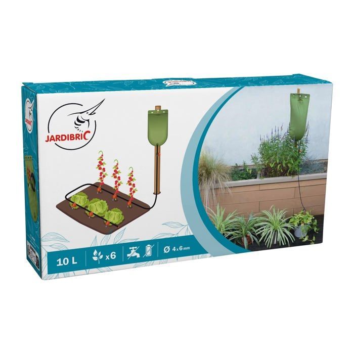 Kit d'arrosage goutte à goutte - 10 litres - 5m tuyau Ø6mm - 6 goutteurs réglables - Réservoir étanche