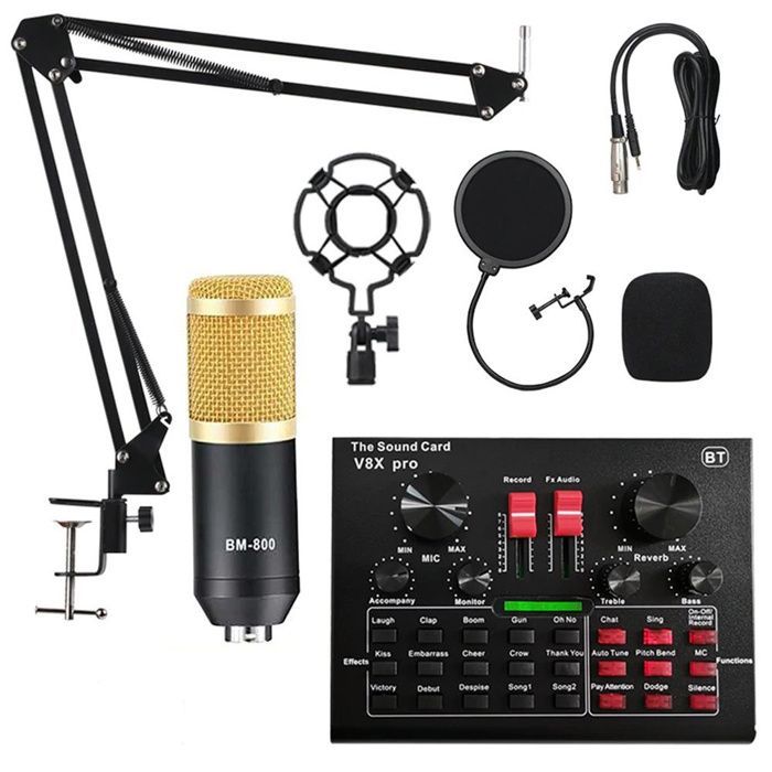 Studio microphone with mixer, sound card, Bluetooth karaoke Sodial V8x Pro KIT