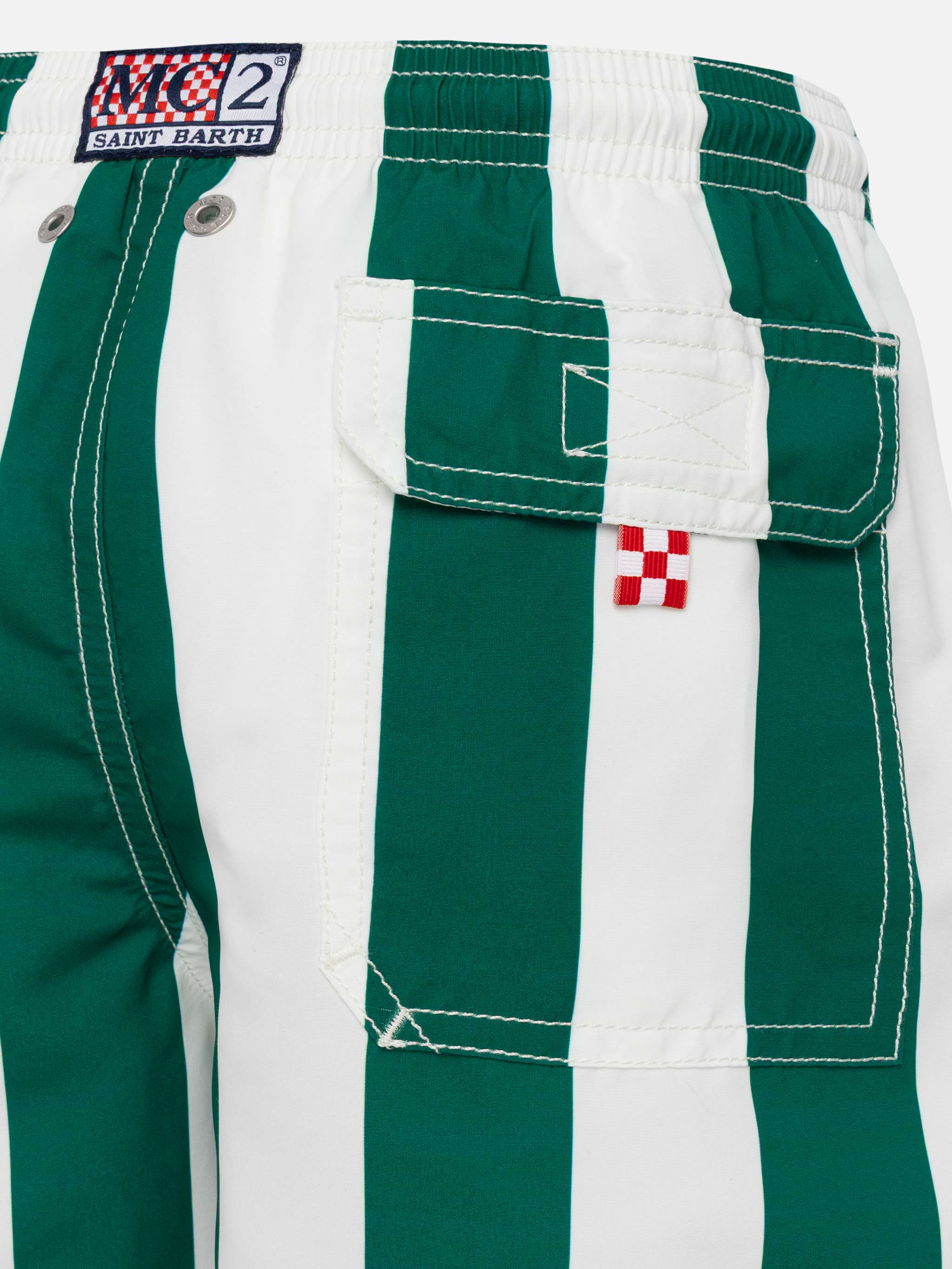 Middellange jeansbadpak met streepjesprint