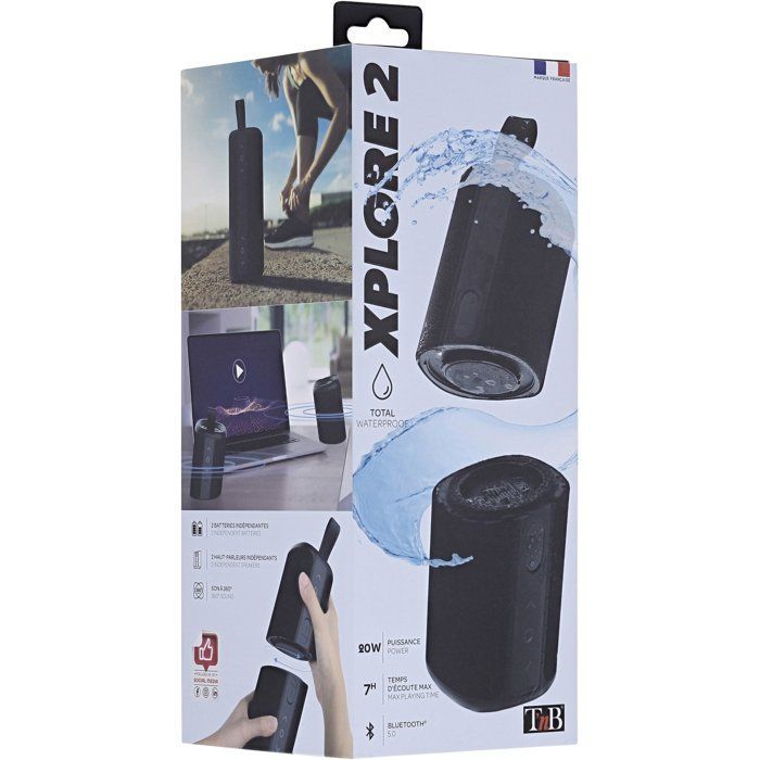 Enceinte sans fil- T'nb - XPLORE  TWS - Waterproof - Bluetooth - Séparable en 2 - Autonomie 7h - 20 W stéréo - Noir