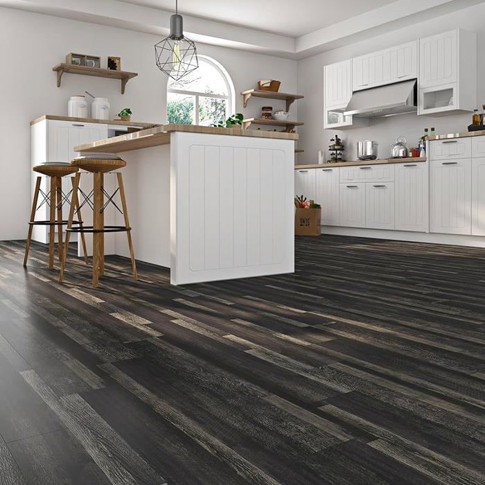Suelo adhesivo de PVC grueso, efecto madera retro negro, 90x15cm, suelo adhesivo de linóleo, efecto parquet, 90x15cm, 18 piezas, madera, fondo de madera, suelo de PVC