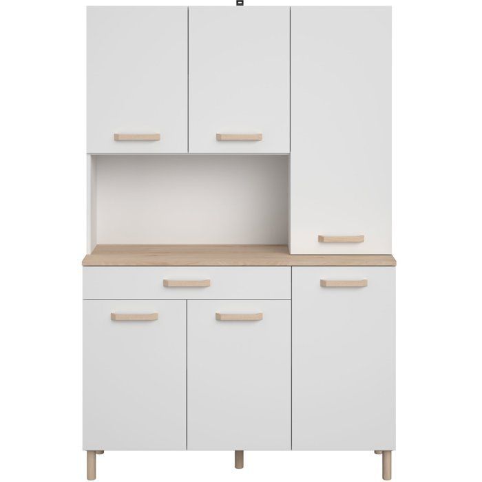 Buffet de cuisine - ESSENTIEL 2 - 120,1 x 40,3 x 182,6 cm - Blanc / Chêne - PARISOT