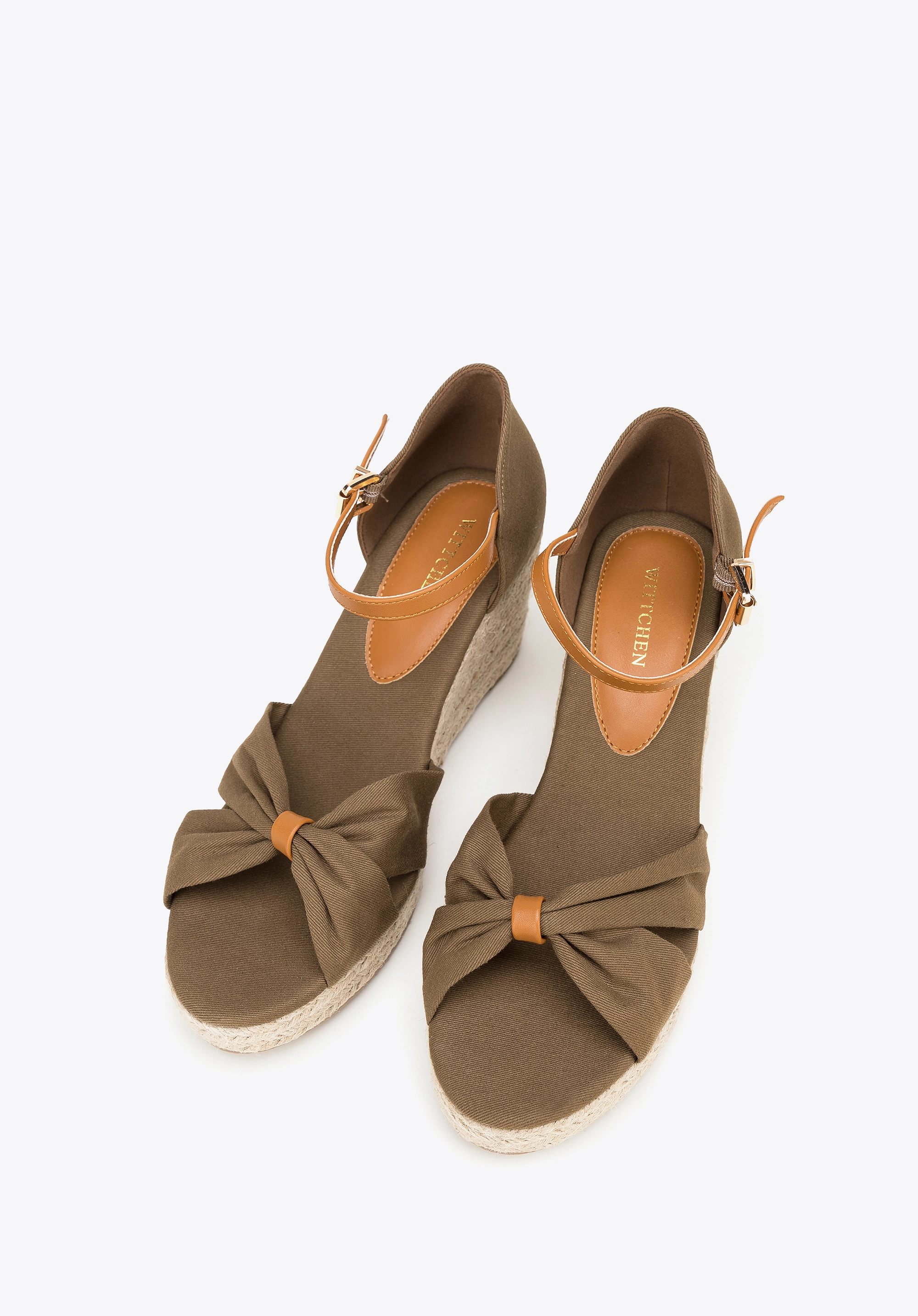 Damskie espadryle z kokardą z przodu khaki