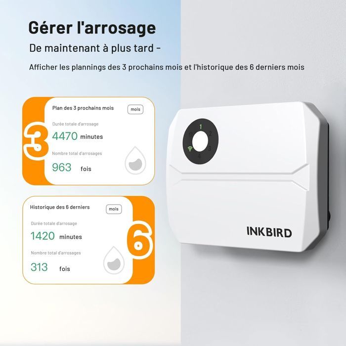 INKBIRD Programmateur Arrosage 4 Voies WIFI IIC-400 WiFi Minuteur Minuterie Irrigation Intelligent Contrôle APP automatique