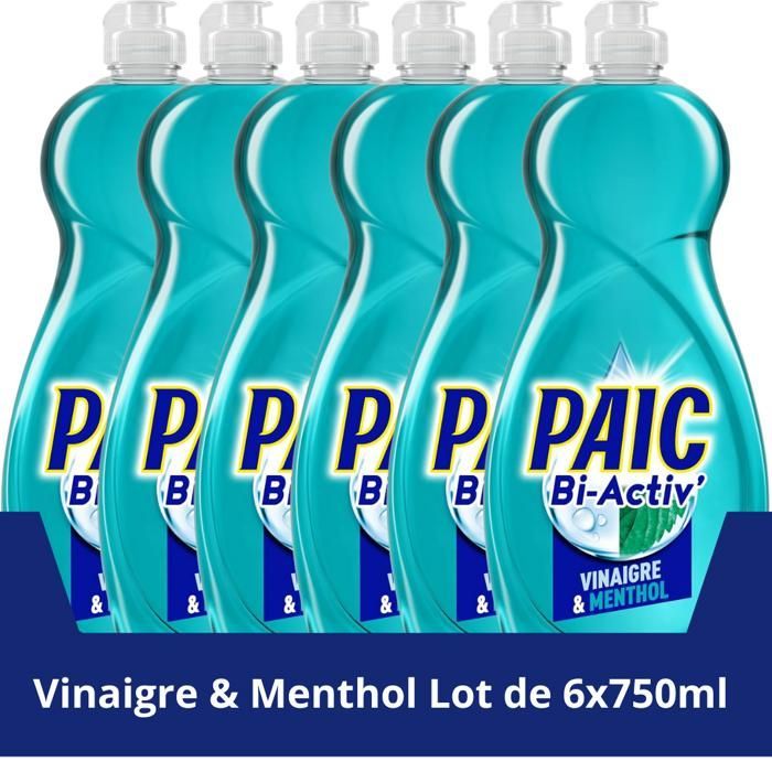Paic Liquide Vaisselle Bi-Activ – Vinaigre & Menthol – Nettoie - Dégraisse  – 750ml – Lot de 6