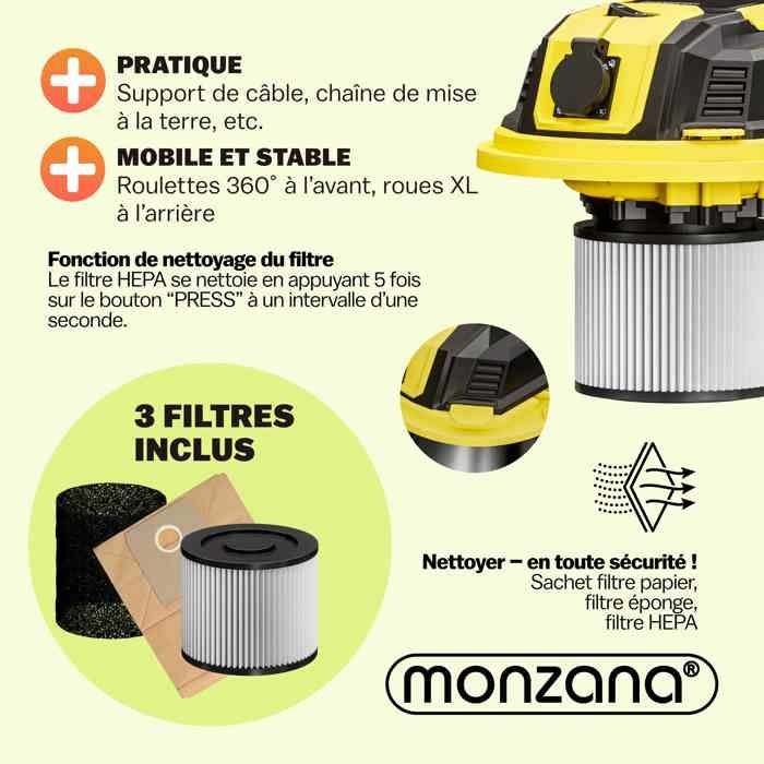 Aspiradora multifuncional MONZANA® de 30 litros para sólidos y líquidos con función de soplado, 2200 W.