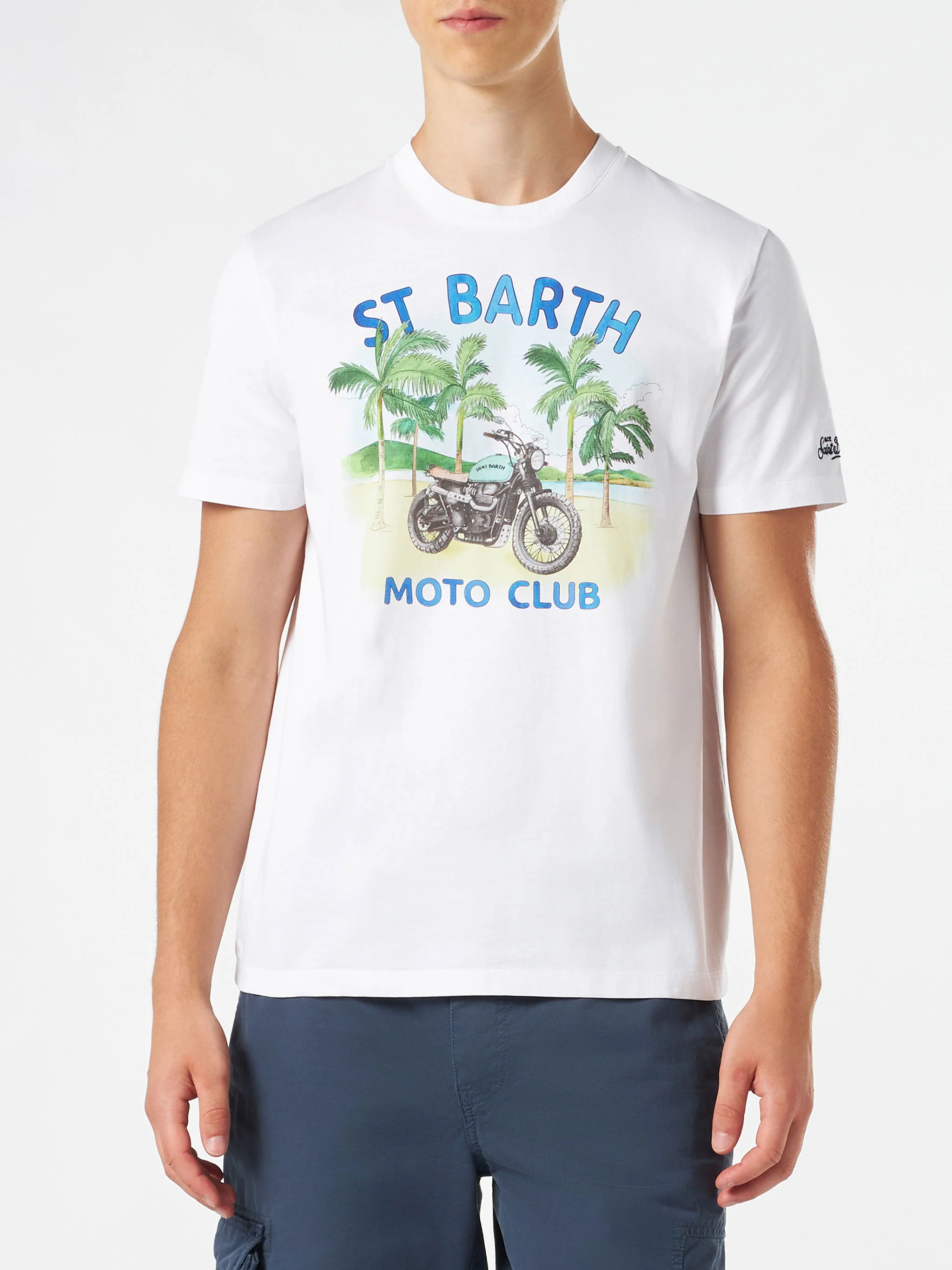 Camiseta de algodón para hombre con estampado de motocicleta