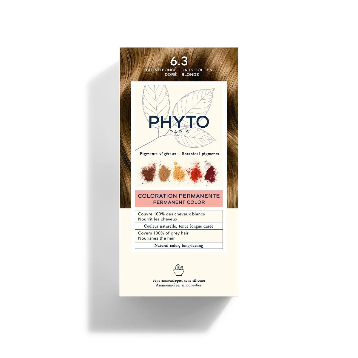 PHYTO Phytocolor 6.3 Blond doré foncé, coloration permanente sans ammoniaque, couverture à 100 % des cheveux blancs