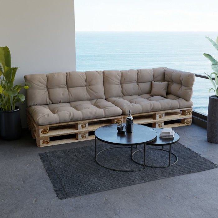 Cojín acolchado - POKAR - Respaldo 60x40 - 100% polipropileno - Interior/Exterior - Beige