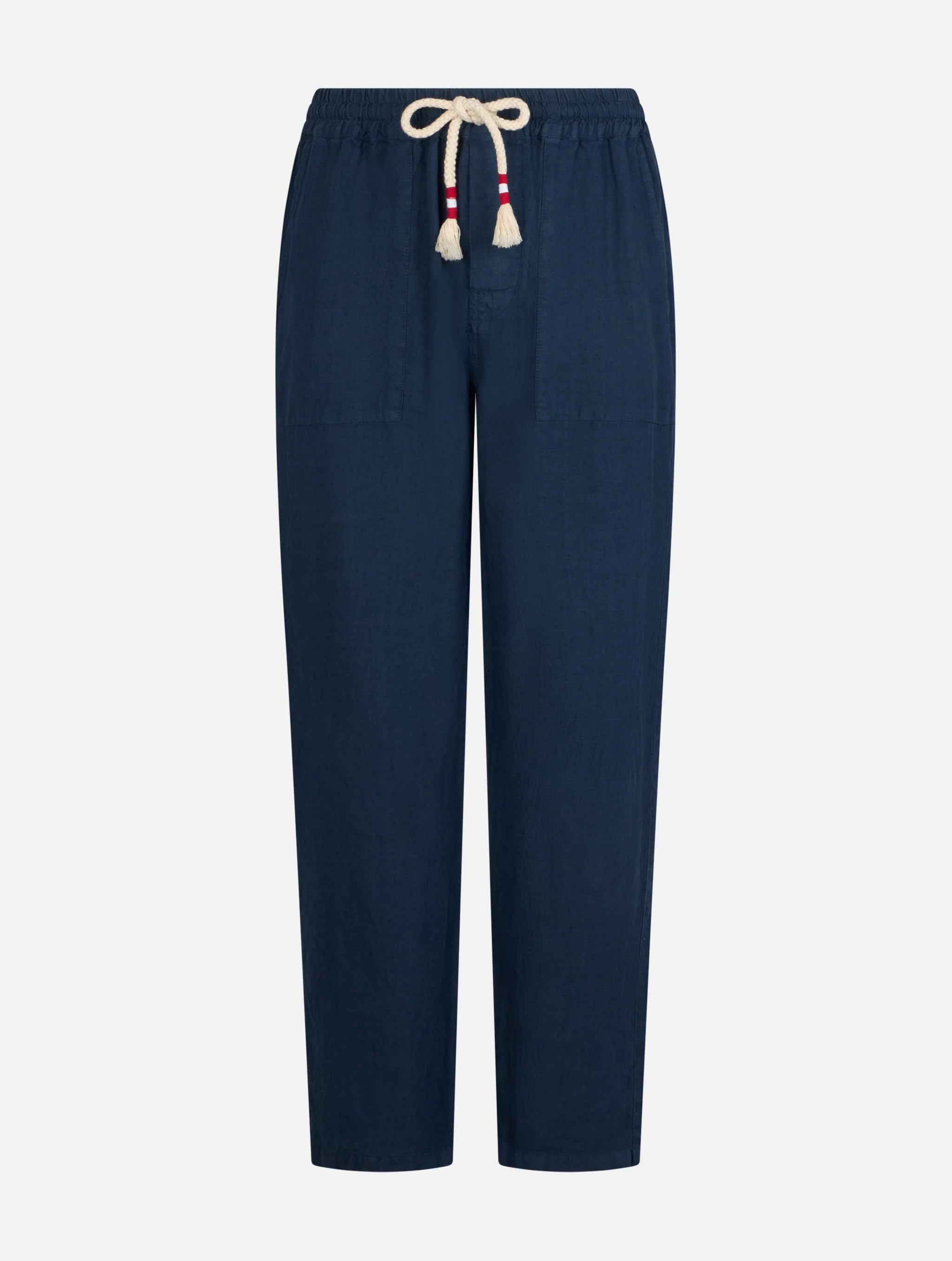 Calais herenbroek van marineblauw linnen met trekkoord
